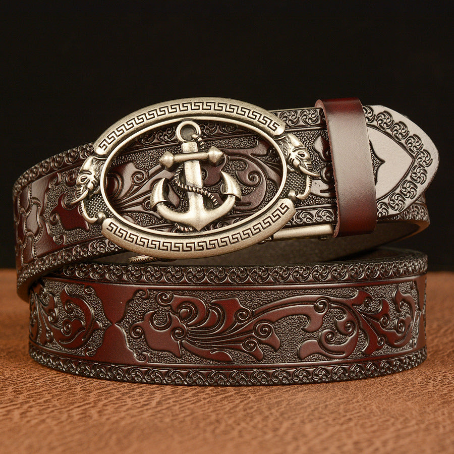 Anchor Pattern Automatic Buckle Vintage Belt