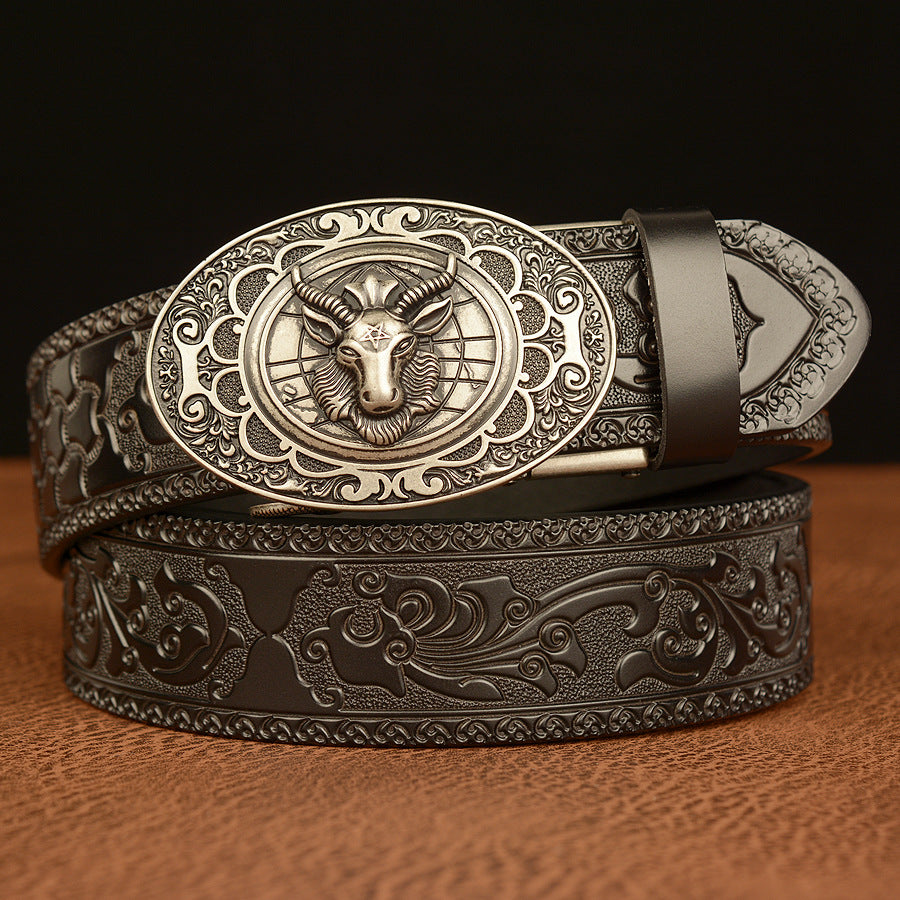 Goat Pattern Automatic Buckle Vintage Belt