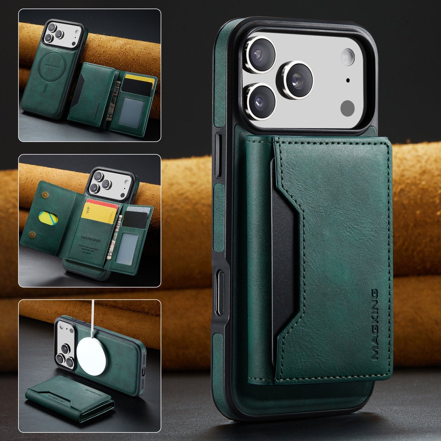 2 in 1 Magnetic Leather Wallet Case for iPhone