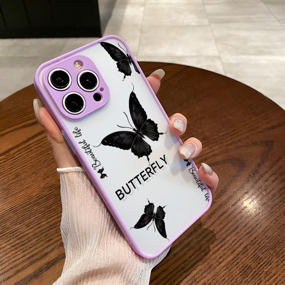 Black Butterfly Translucent Matte Case for iPhone