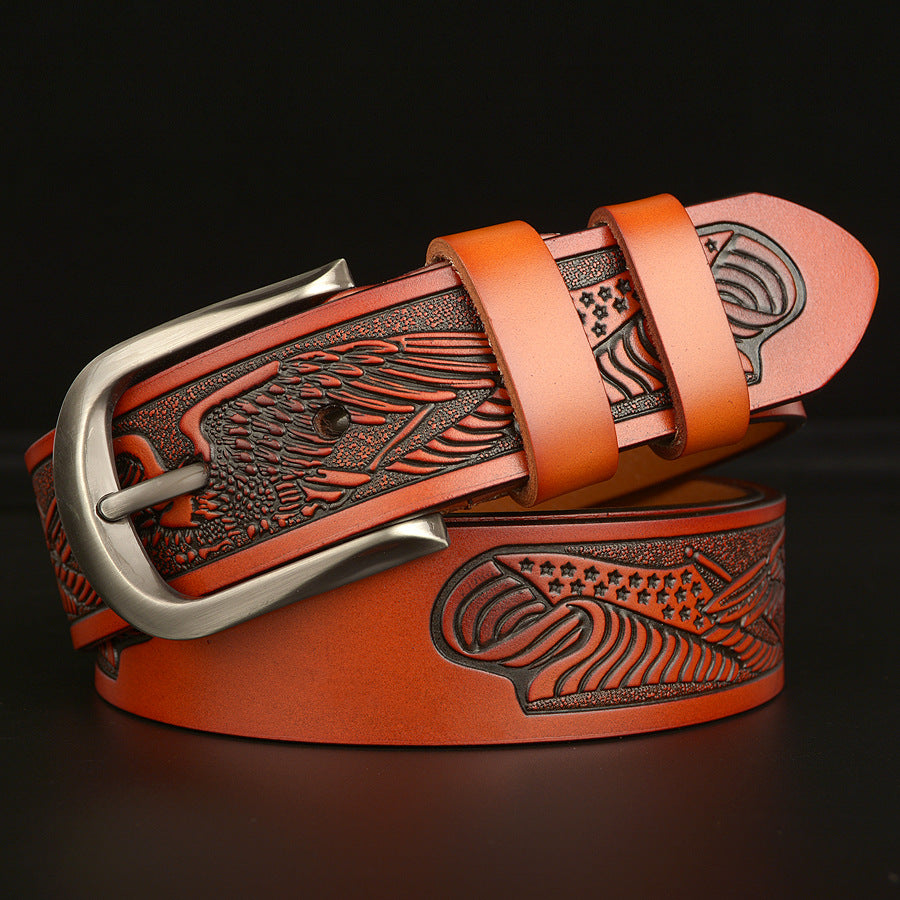 Eagle Pattern Carved Leather Belt