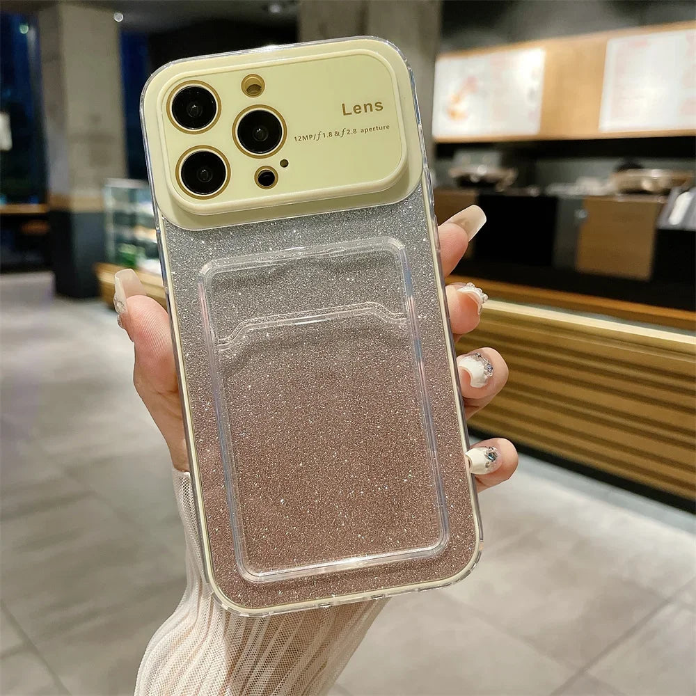 Glitter Card Holder Clear Case For iPhone