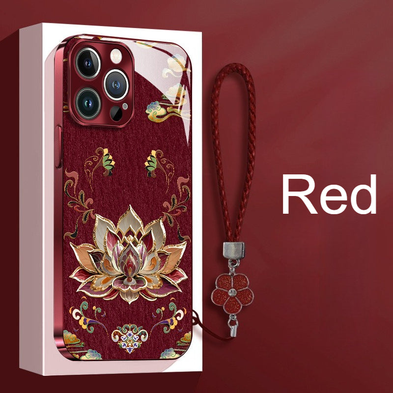 Dunhuang Lotus Lanyard Hard Case for iPhone