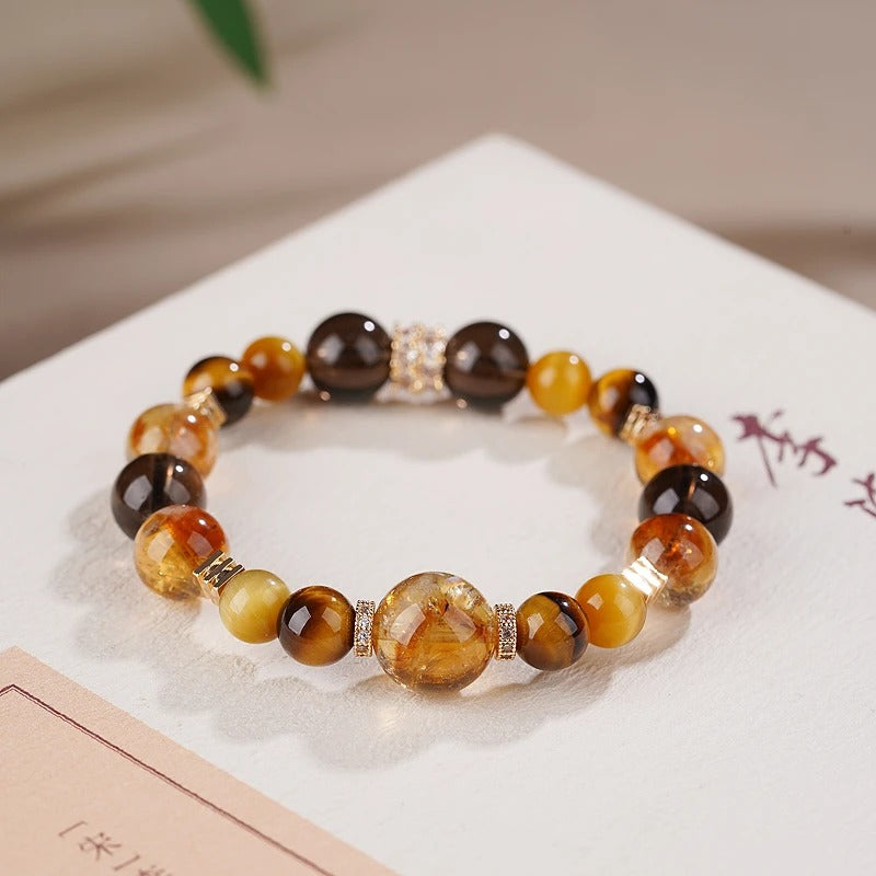 Handmade Natural Citrine Tiger's Eye Bracelet