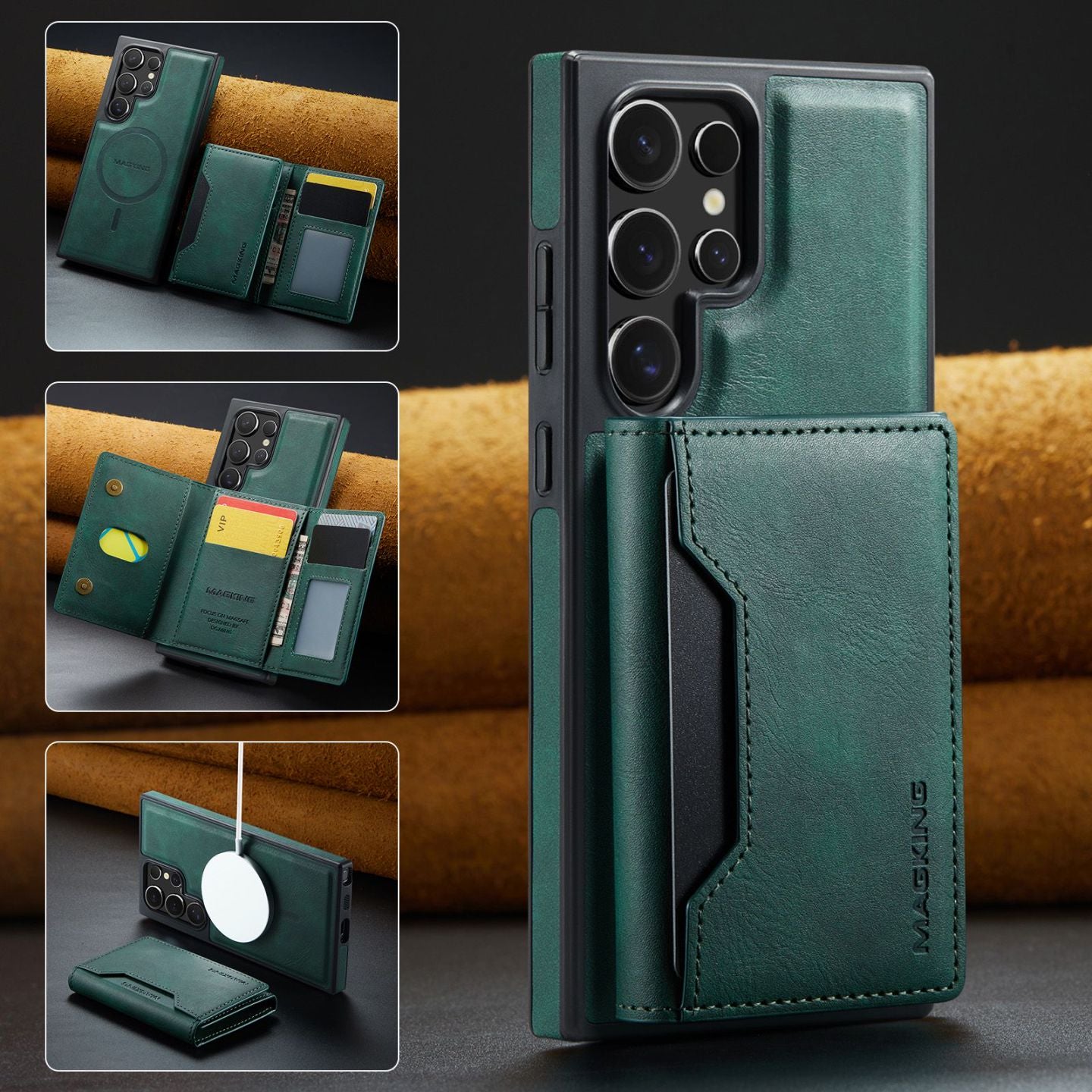 2 in 1 Magnetic Leather Wallet Case for Samsung