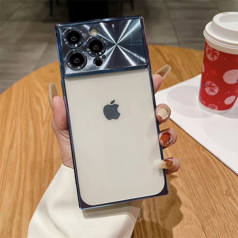 Electroplated Transparent Square Case For iPhone