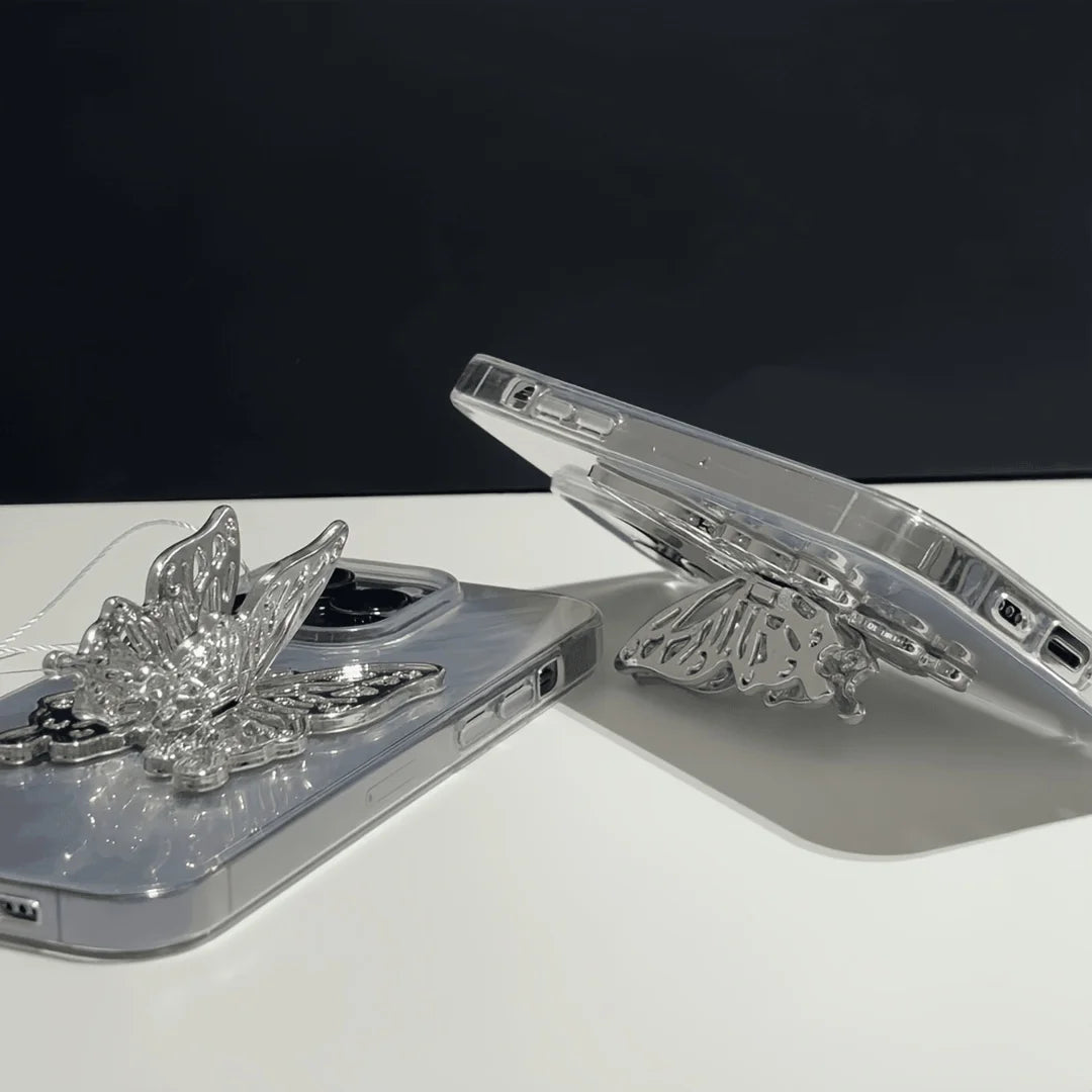 Laser 3D Silver Butterfly Holder Case For iPhone