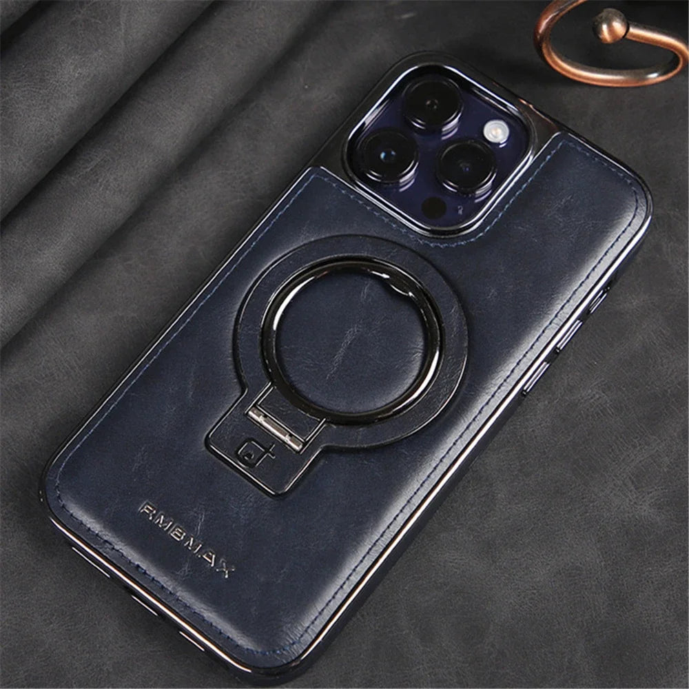 Leather Magnetic Ring Holder Case for iPhone