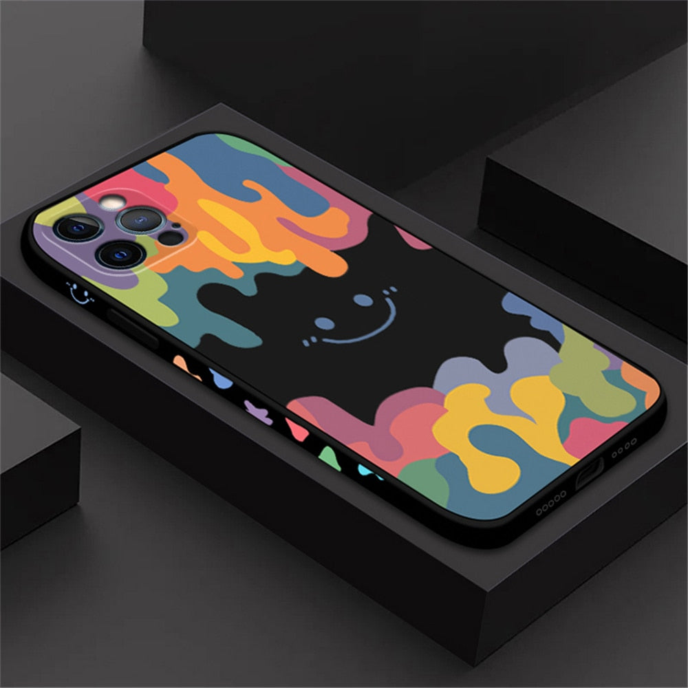 Smiley Graffiti Square Silicone Case For iPhone