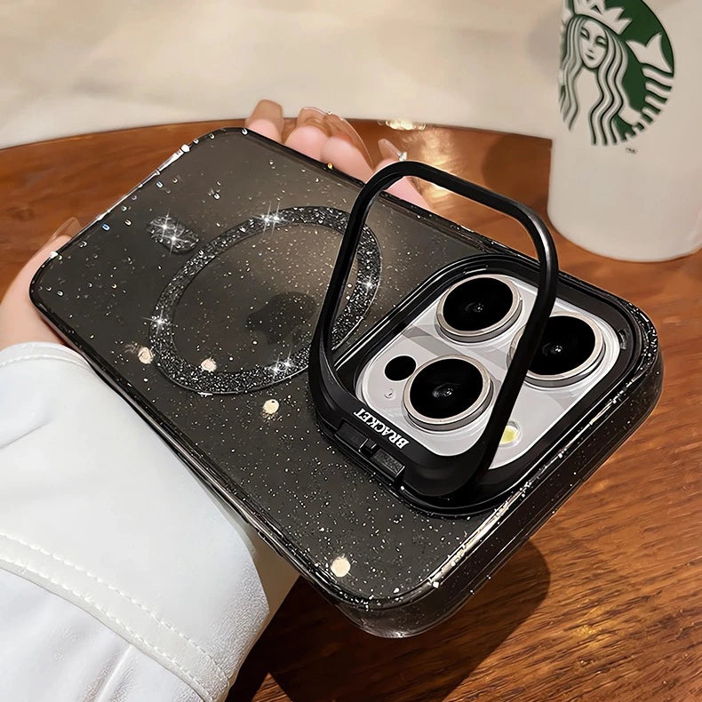 Lens Bracket Glitter Clear Case for iPhone