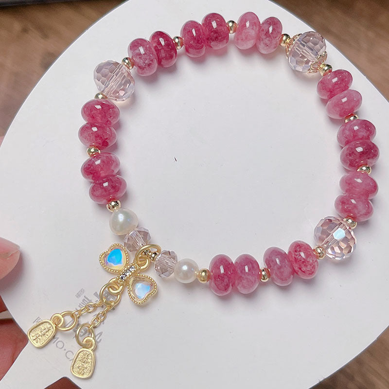 Peace Buckle Strawberry Quartz Bracelet