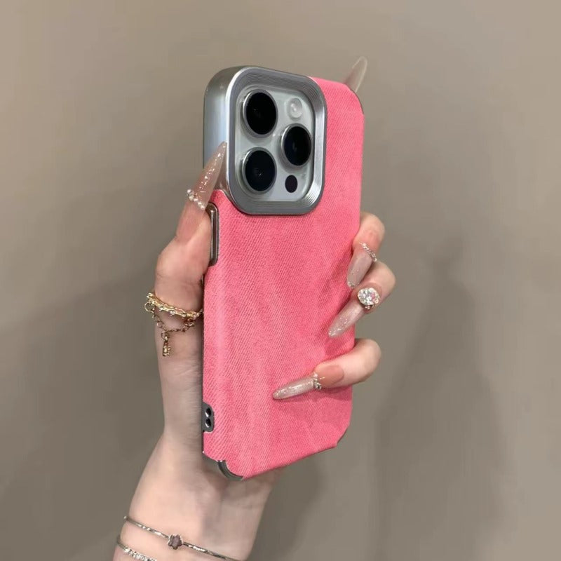Denim Fabric Plating Frame Case for iPhone