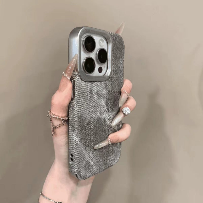 Denim Fabric Plating Frame Case for iPhone