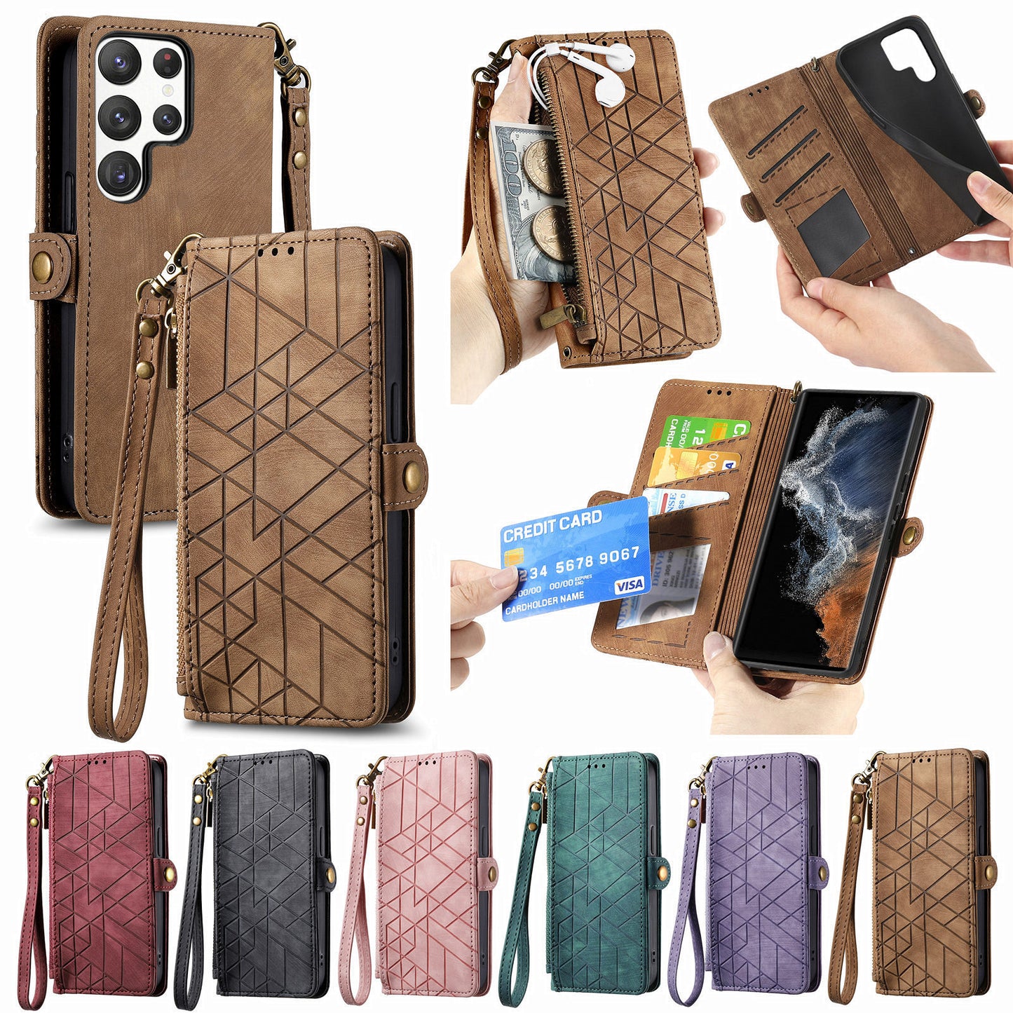 Geometric Textures Tumbled Leather Flip Case for Samsung