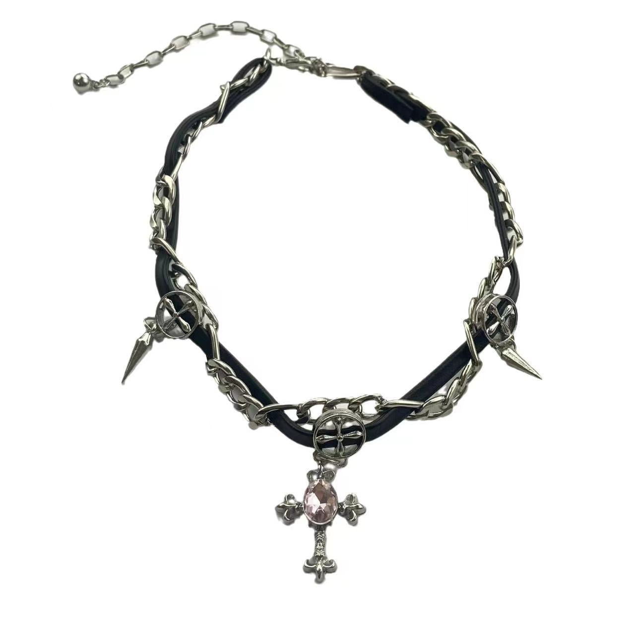 Rivet Cross Leather Necklace