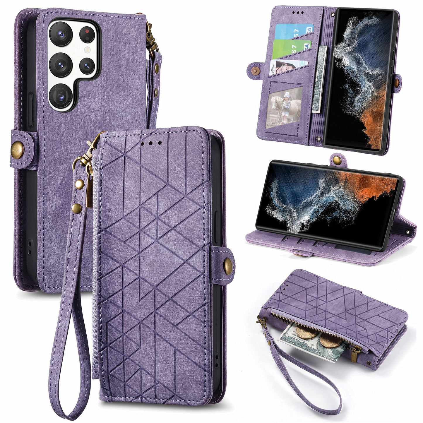 Geometric Textures Tumbled Leather Flip Case for Samsung
