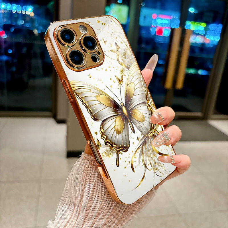 White Gold Butterfly Pattern Hard Case for iPhone