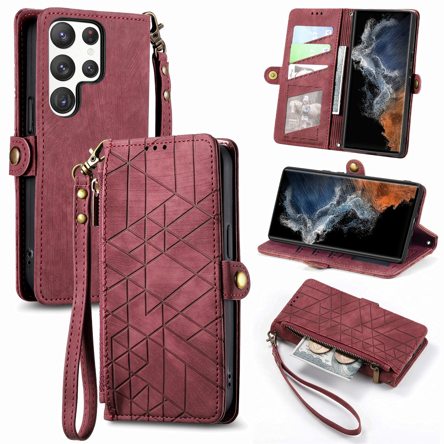 Geometric Textures Tumbled Leather Flip Case for Samsung