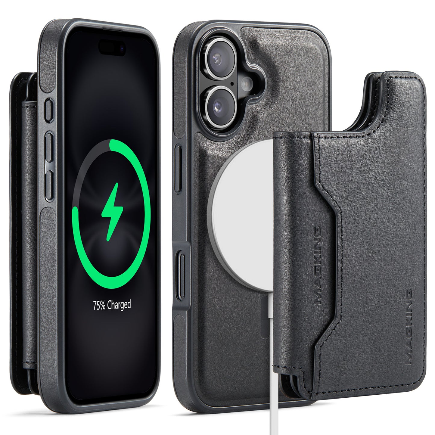 2 in 1 Magnetic Leather Wallet Case for iPhone