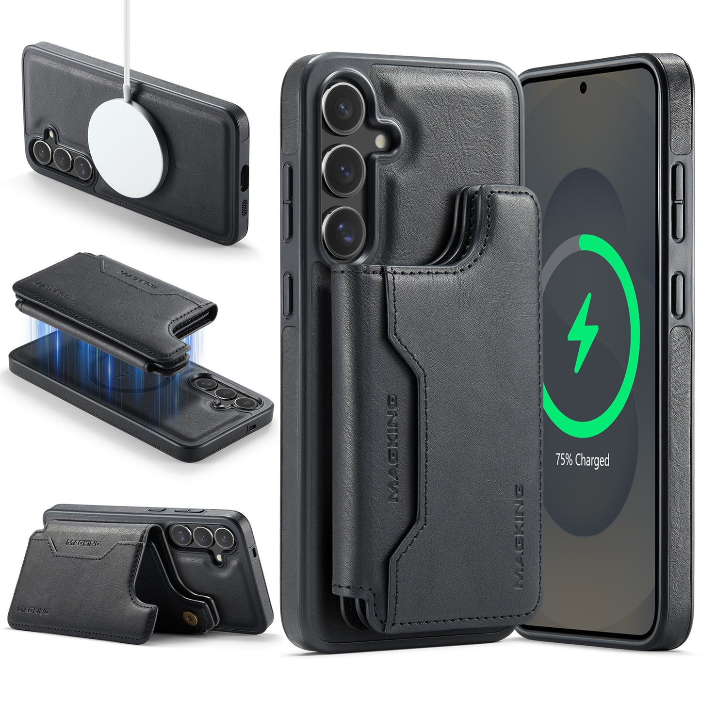2 in 1 Magnetic Leather Wallet Case for Samsung