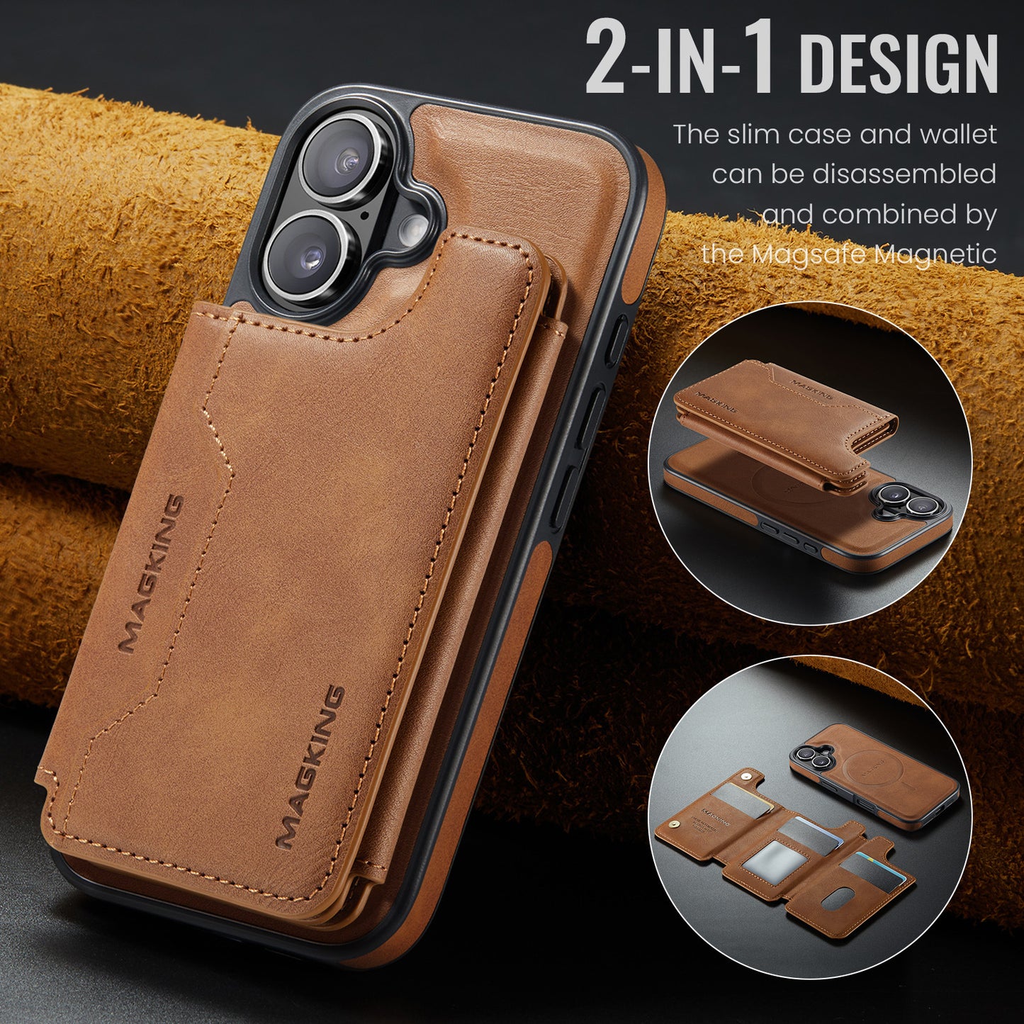 2 in 1 Magnetic Leather Wallet Case for iPhone