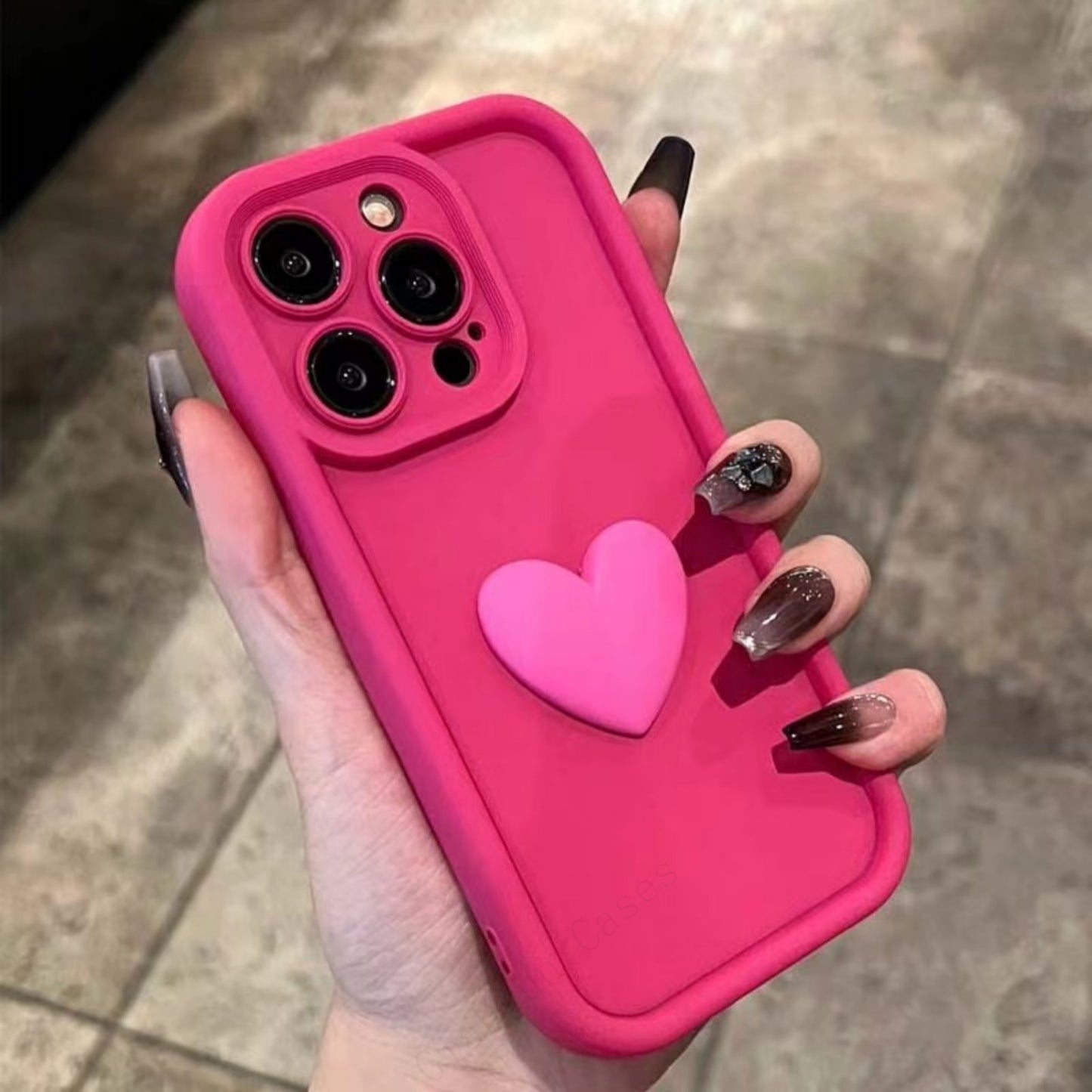 3D Love Heart Silicone Frosted Case for iPhone