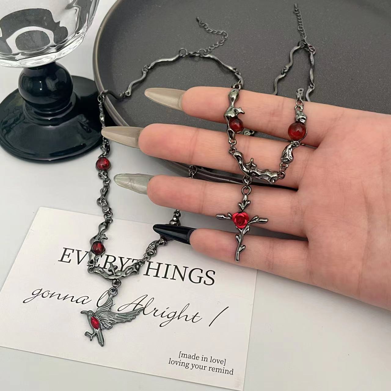 Y2K Raven Rose Alloy Necklace
