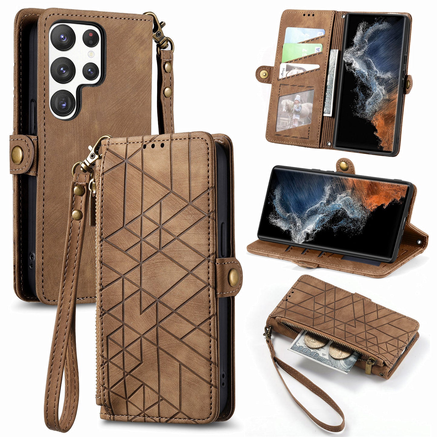 Geometric Textures Tumbled Leather Flip Case for Samsung