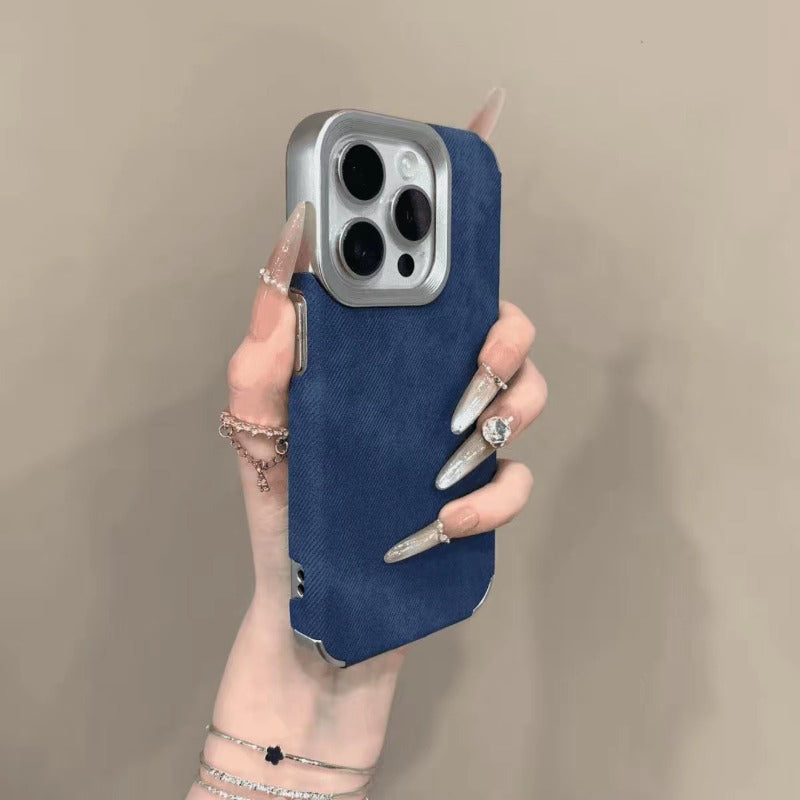 Denim Fabric Plating Frame Case for iPhone