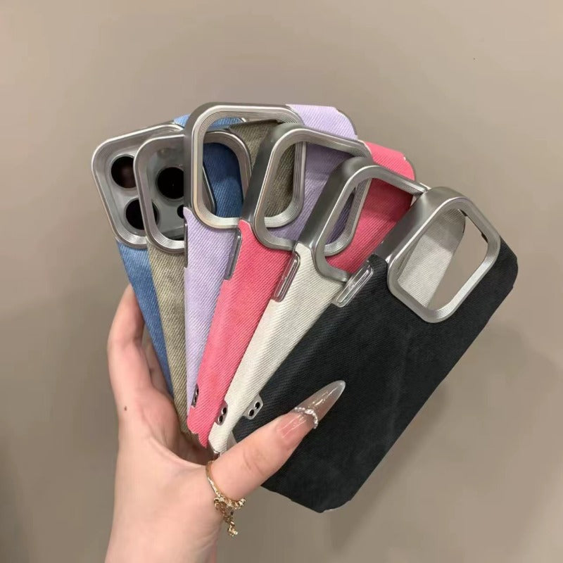 Denim Fabric Plating Frame Case for iPhone