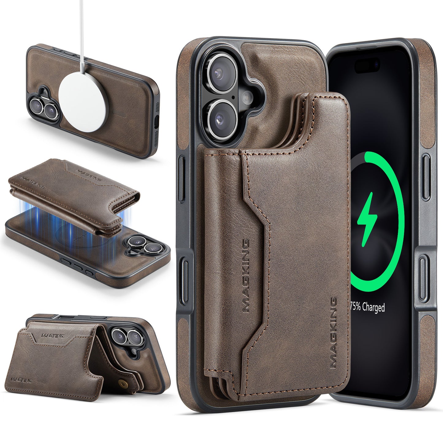 2 in 1 Magnetic Leather Wallet Case for iPhone