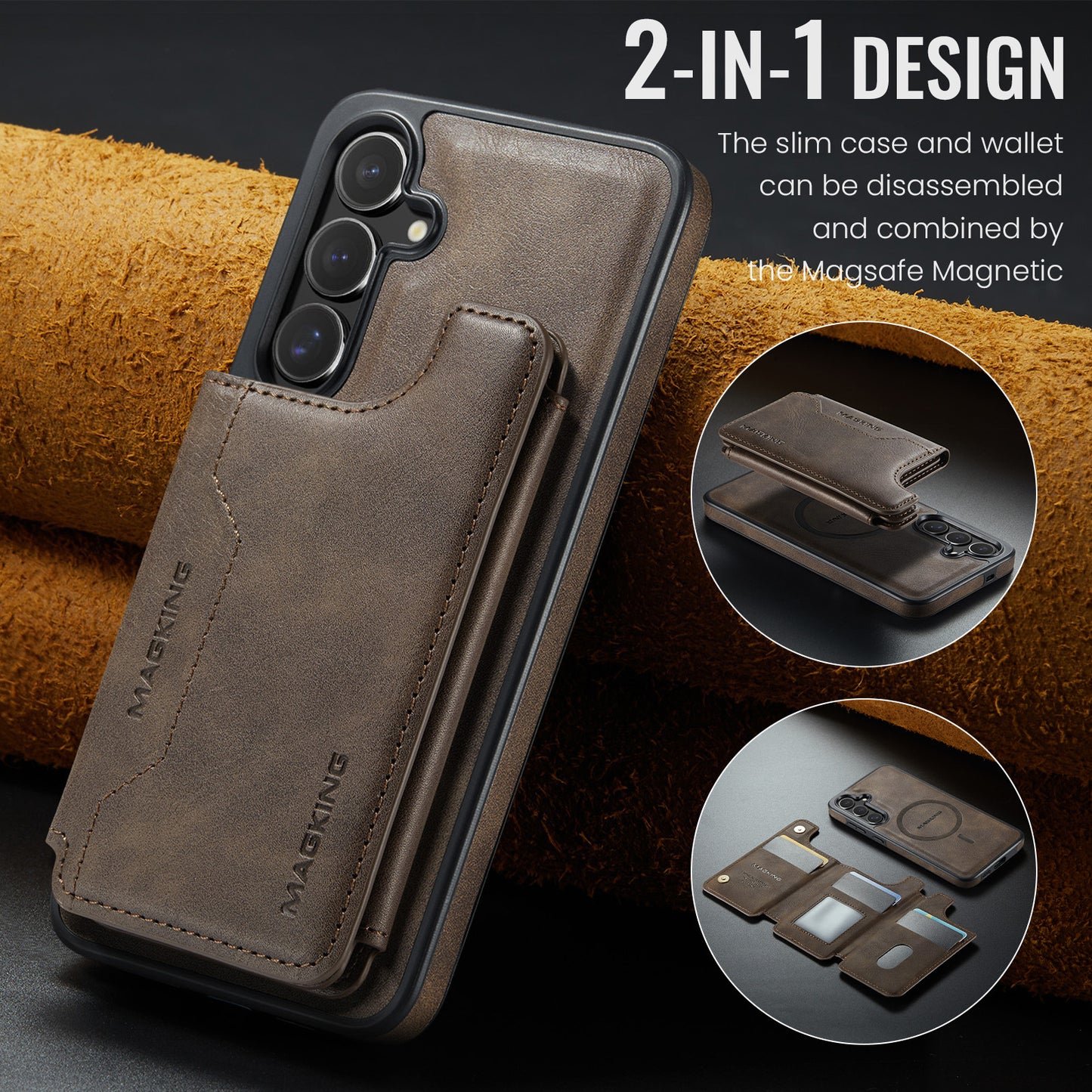 2 in 1 Magnetic Leather Wallet Case for Samsung