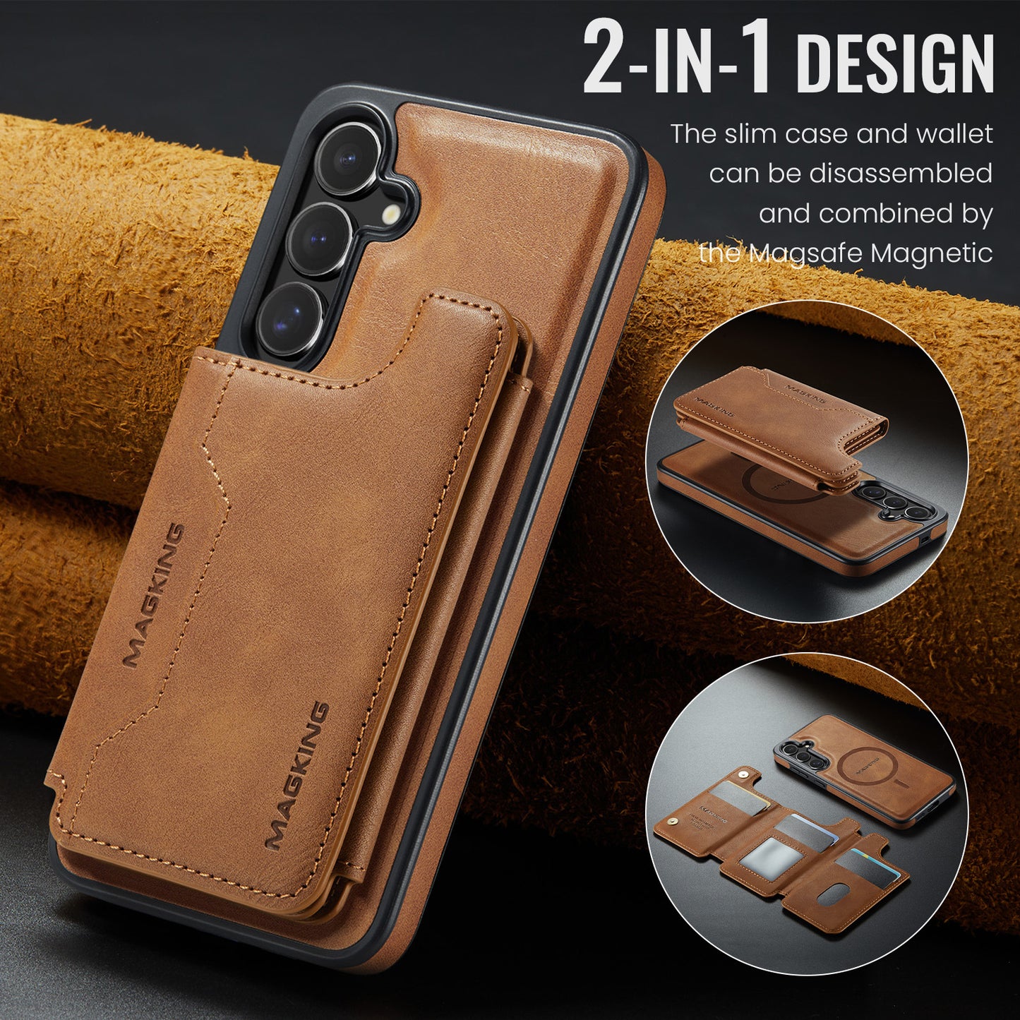 2 in 1 Magnetic Leather Wallet Case for Samsung