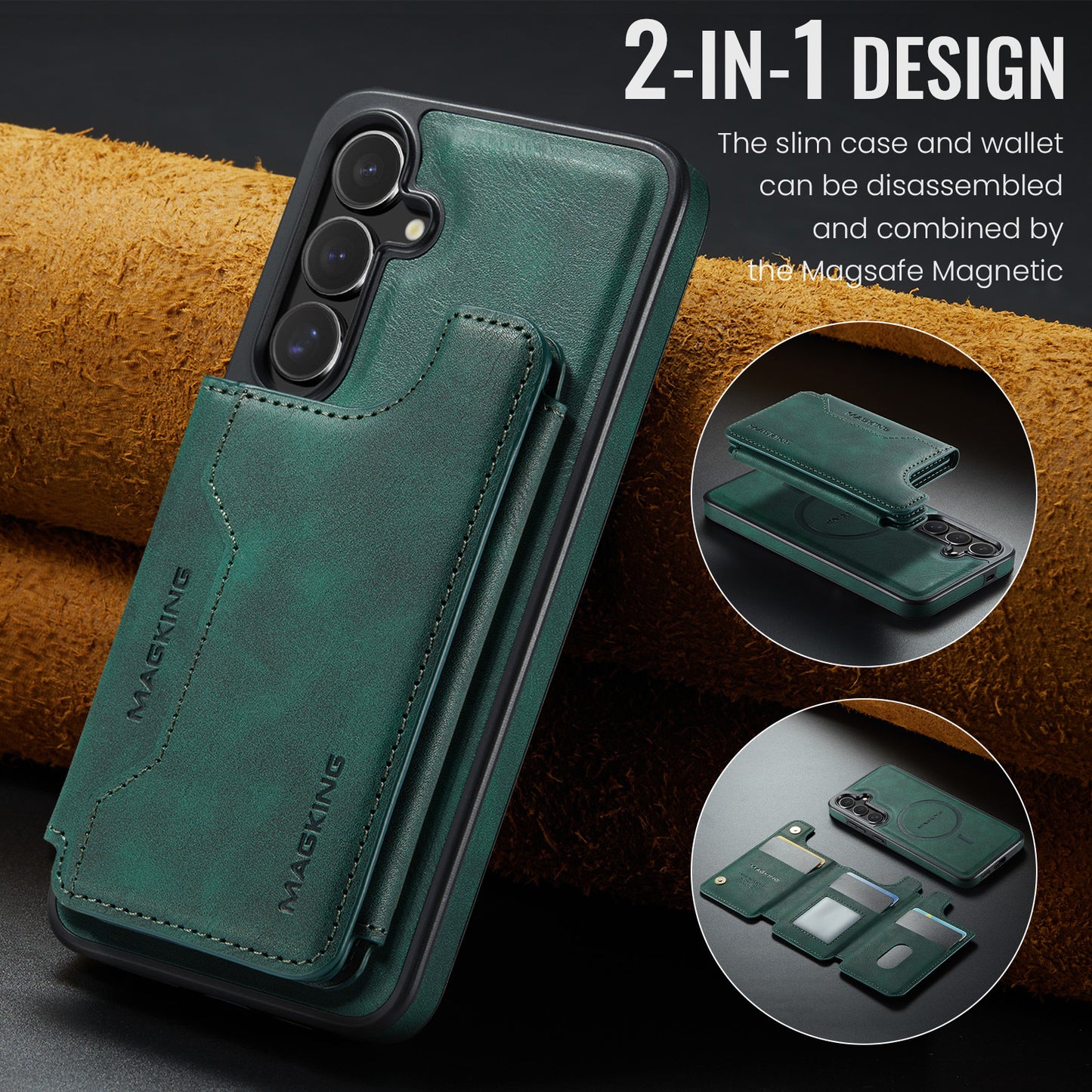 2 in 1 Magnetic Leather Wallet Case for Samsung