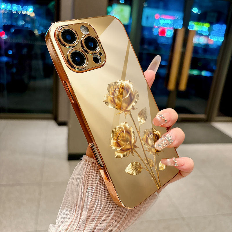 Gold Rose Pattern Hard Case for iPhone
