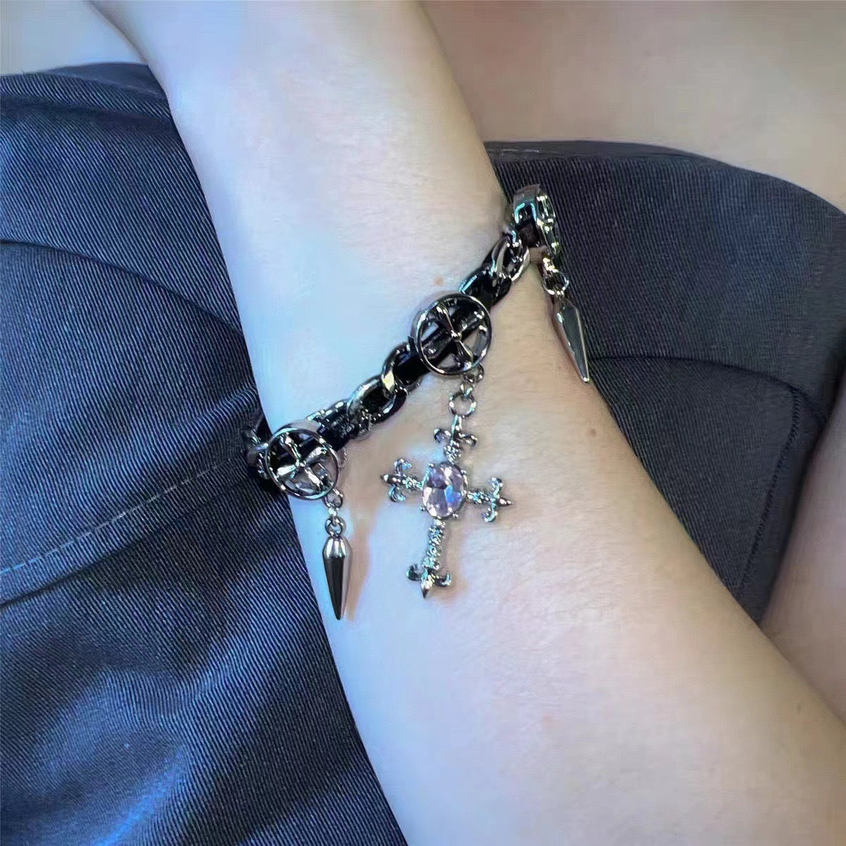 Rivet Cross Leather Necklace