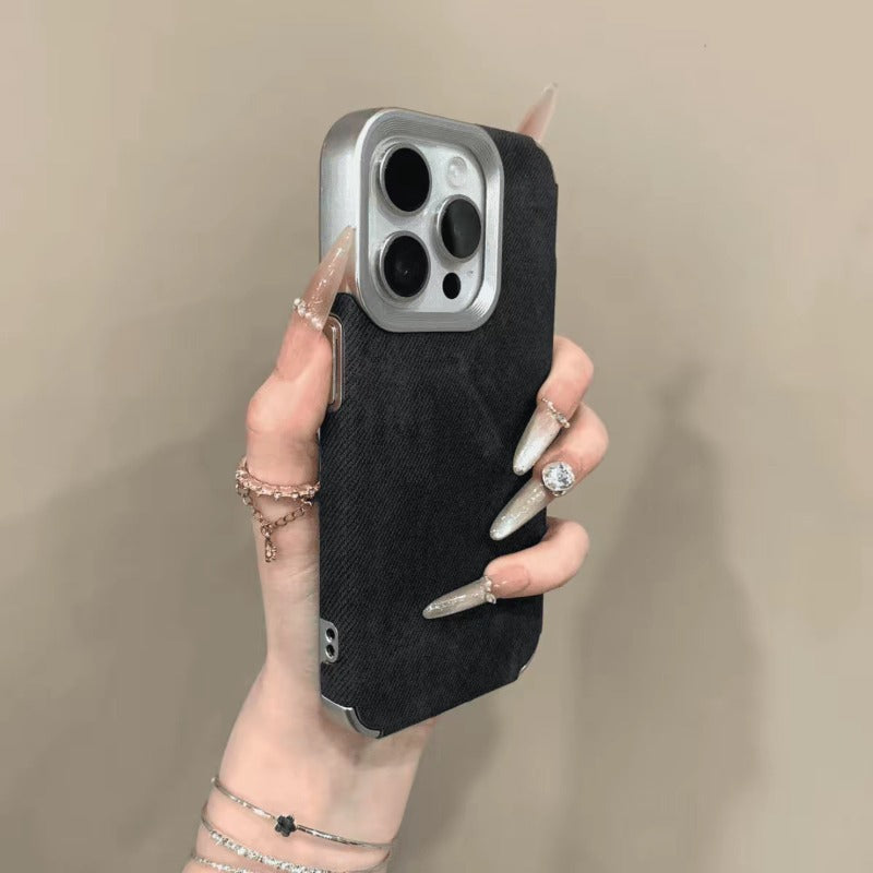 Denim Fabric Plating Frame Case for iPhone