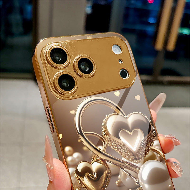 Golden Heart Pearl Pattern Hard Case for iPhone