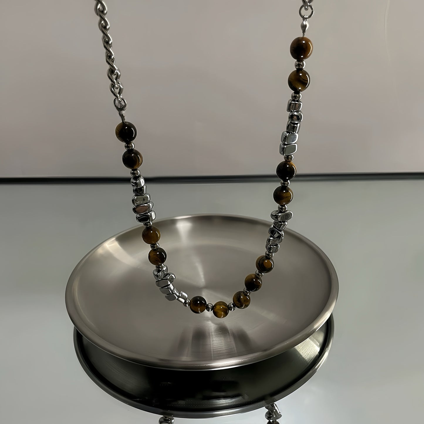 Tiger Eye Stone Titanium Steel Necklace