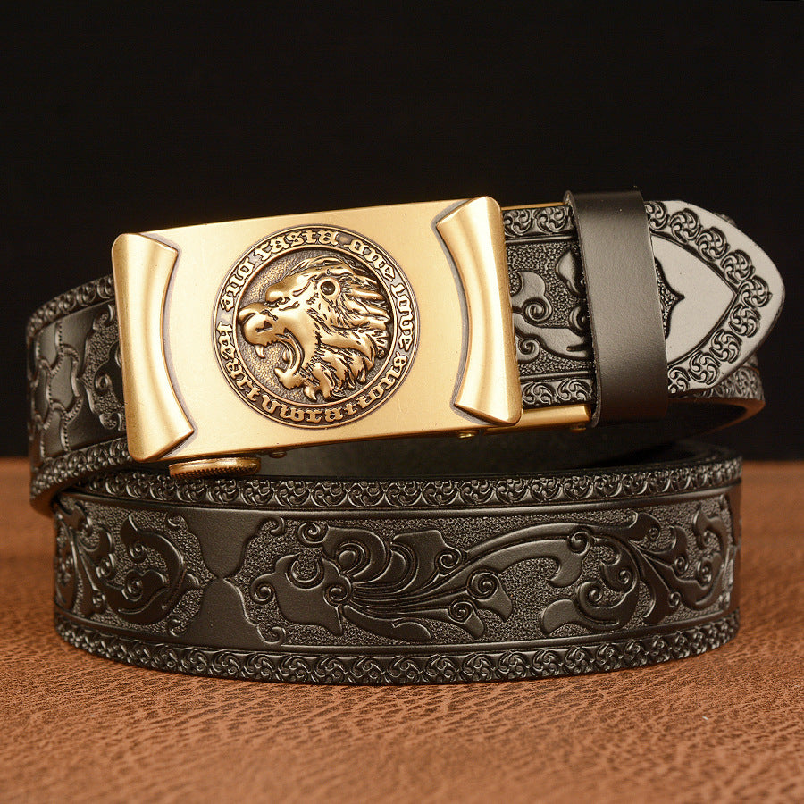 Lion Pattern Automatic Buckle Vintage Belt