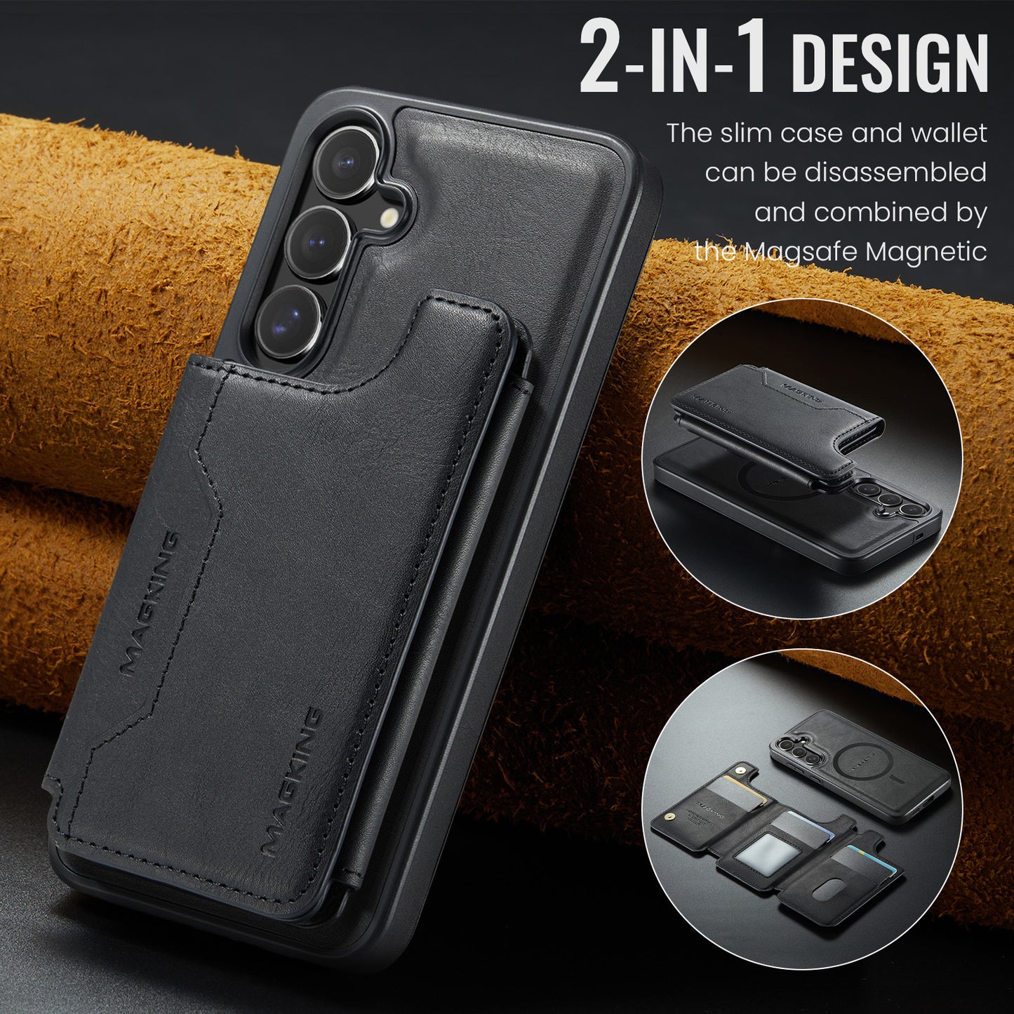 2 in 1 Magnetic Leather Wallet Case for Samsung