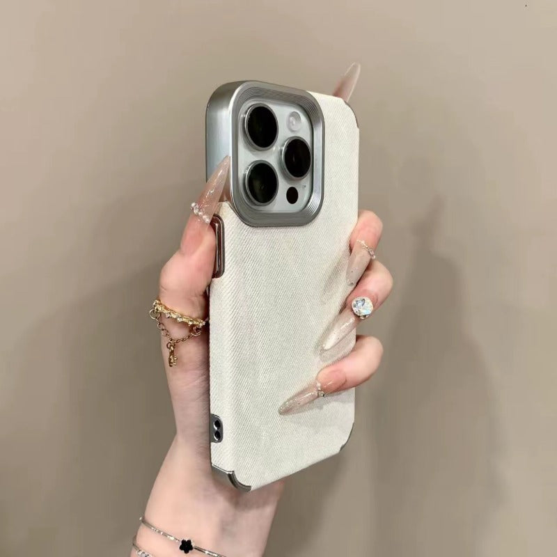 Denim Fabric Plating Frame Case for iPhone