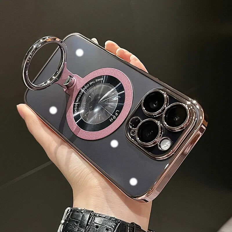 Magnetic Bracket Clear Hard Case For iPhone