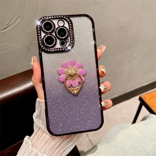 Plating Glitter Ring Holder Case For iPhone