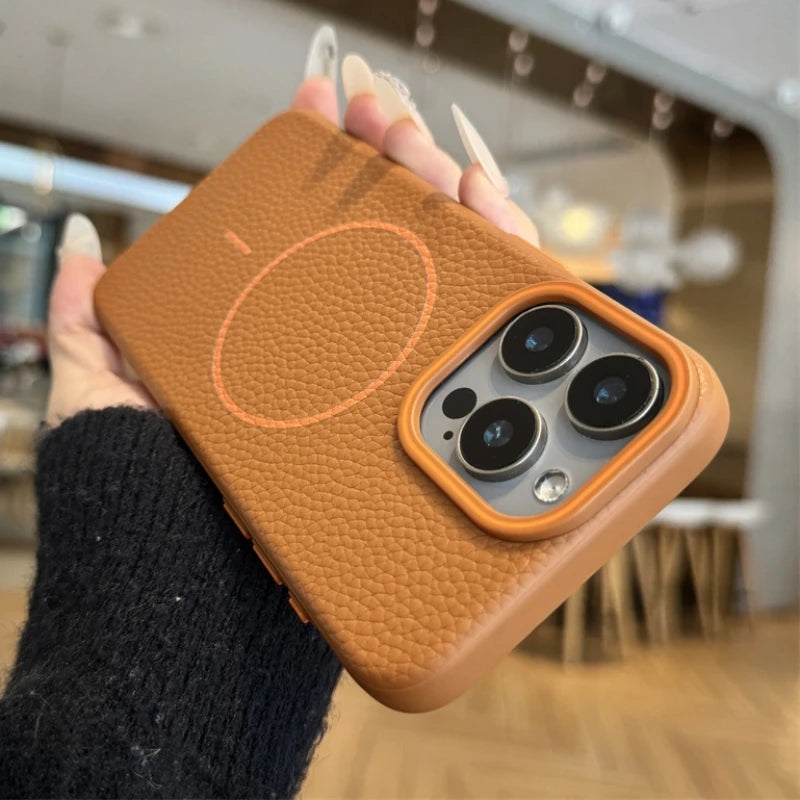 Lychee Leather Magnetic Case For iPhone