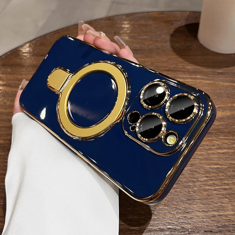 Stand Holder Plating Silicone Case For iPhone