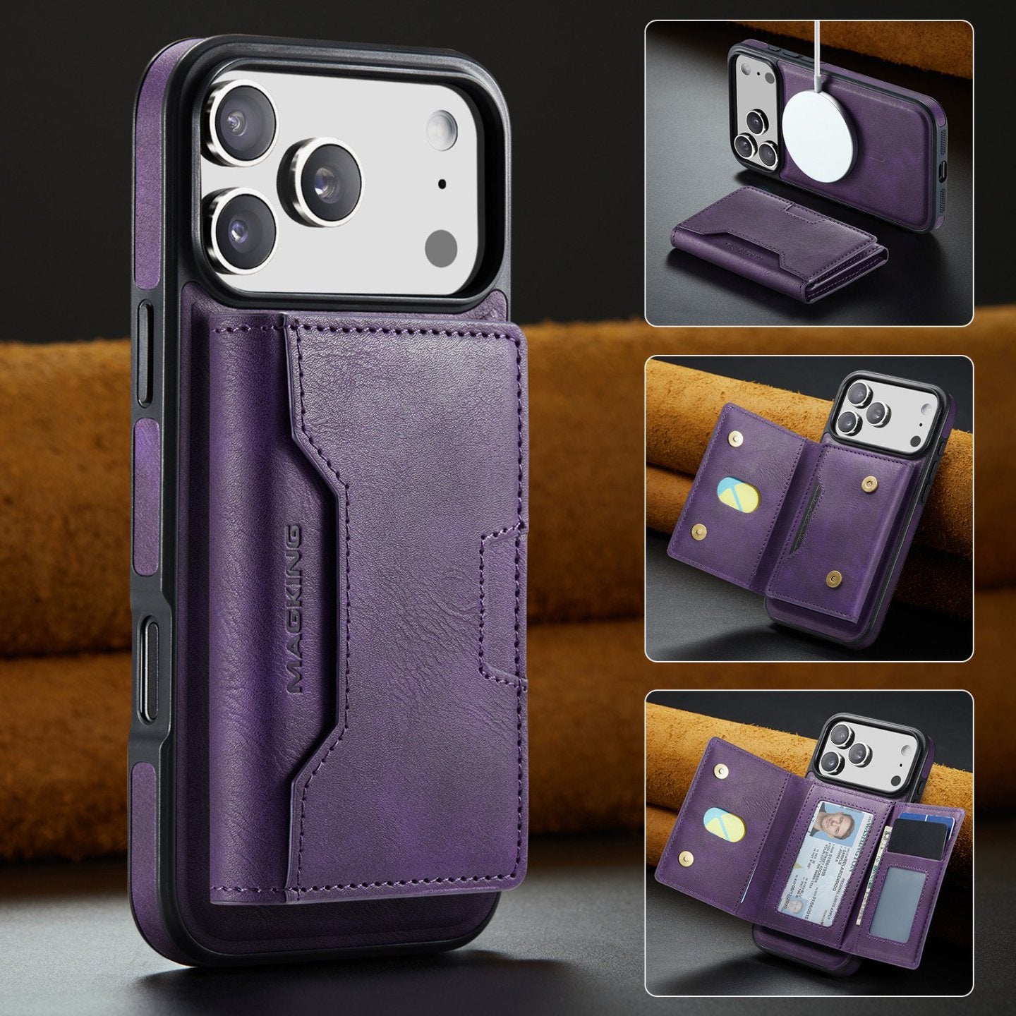 2 in 1 Magnetic Leather Wallet Case for iPhone