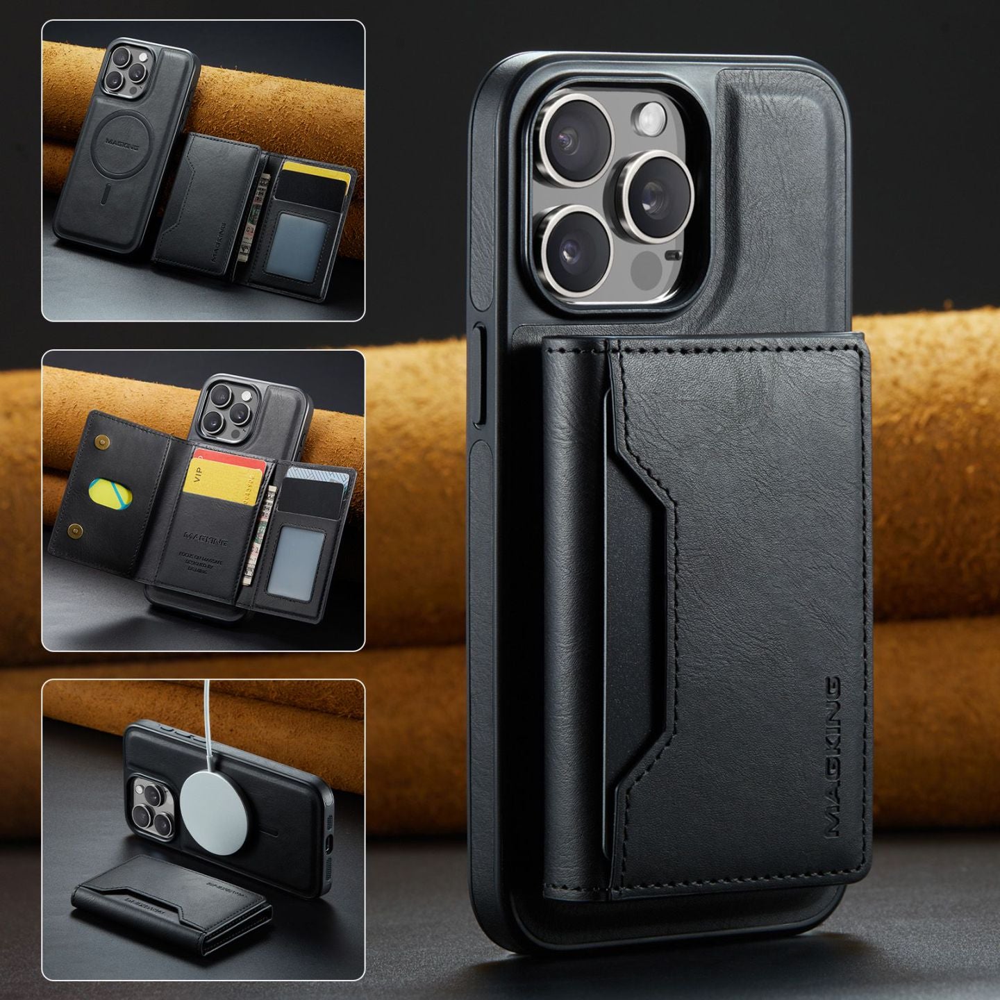 2 in 1 Magnetic Leather Wallet Case for iPhone