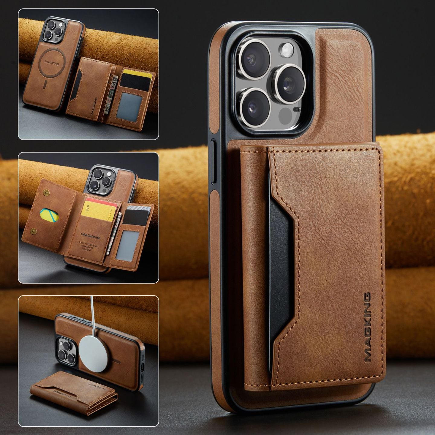 2 in 1 Magnetic Leather Wallet Case for iPhone