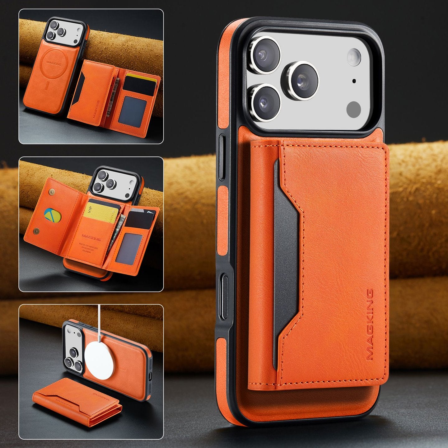2 in 1 Magnetic Leather Wallet Case for iPhone